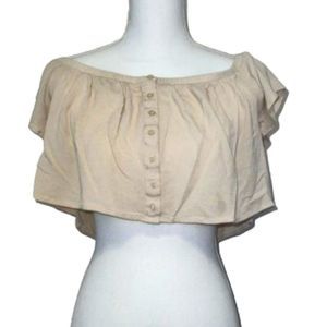 Forever 21 Beige Off Shoulder Button Down Hanging Crop Top Summer Sexy Size M
